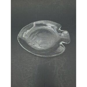 Arcoroc France Textured Glass Fish Shape Candy Or Trinket Dish Snack Plate 6.5"